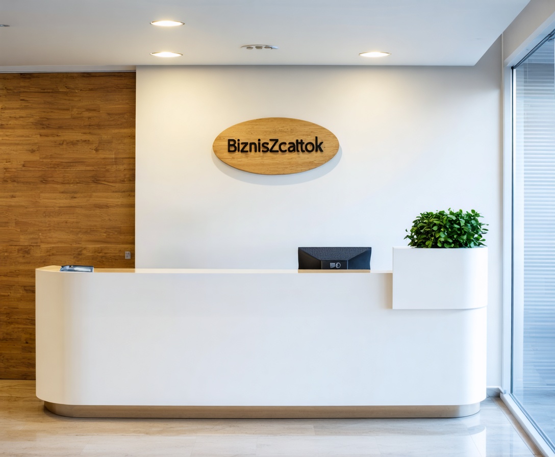 Pohľad na modernú recepciu BiznisZačiatok s dreveným logom v Bratislave
